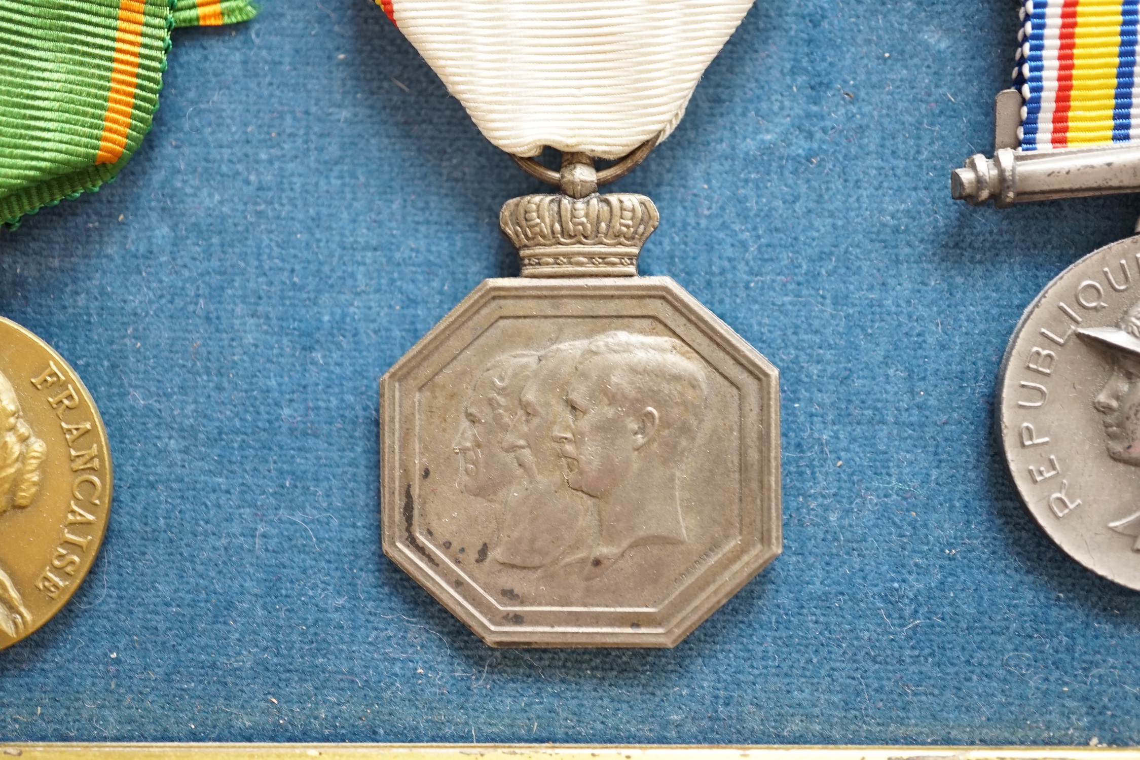 Eighteen French medals, including The War Cross, TOE French Legion Cross, Medal of Honour, Croix du Combatant Medal, WWI Commemorative Medal, 1870 Military Medal, 1914-18 Victory Medal, etc.